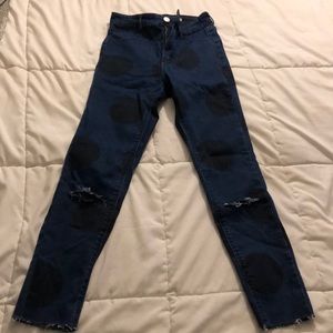 Ankle crop Blue Jean with Black Large Polka Dots
